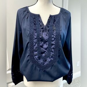 Chico's Deep Blue Blouse with Lace Detail